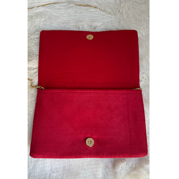 Francesca Clutch Evening Bag Gold Red Beaded Heart Chain Shoulder Strap NWT - Picture 4 of 12